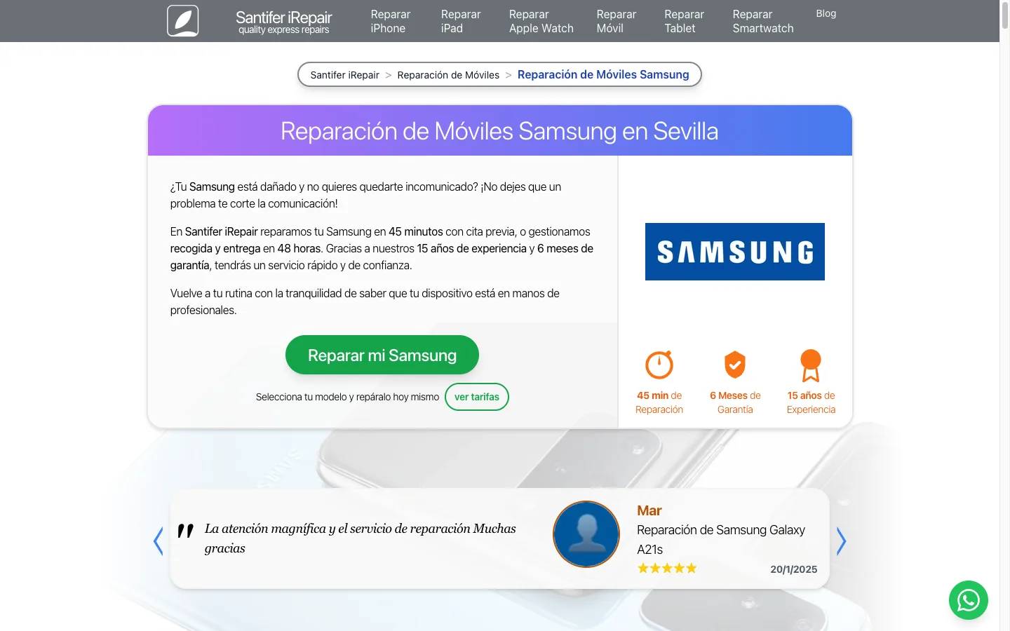 Página de categoría Samsung en amitbhardwajirepair.es